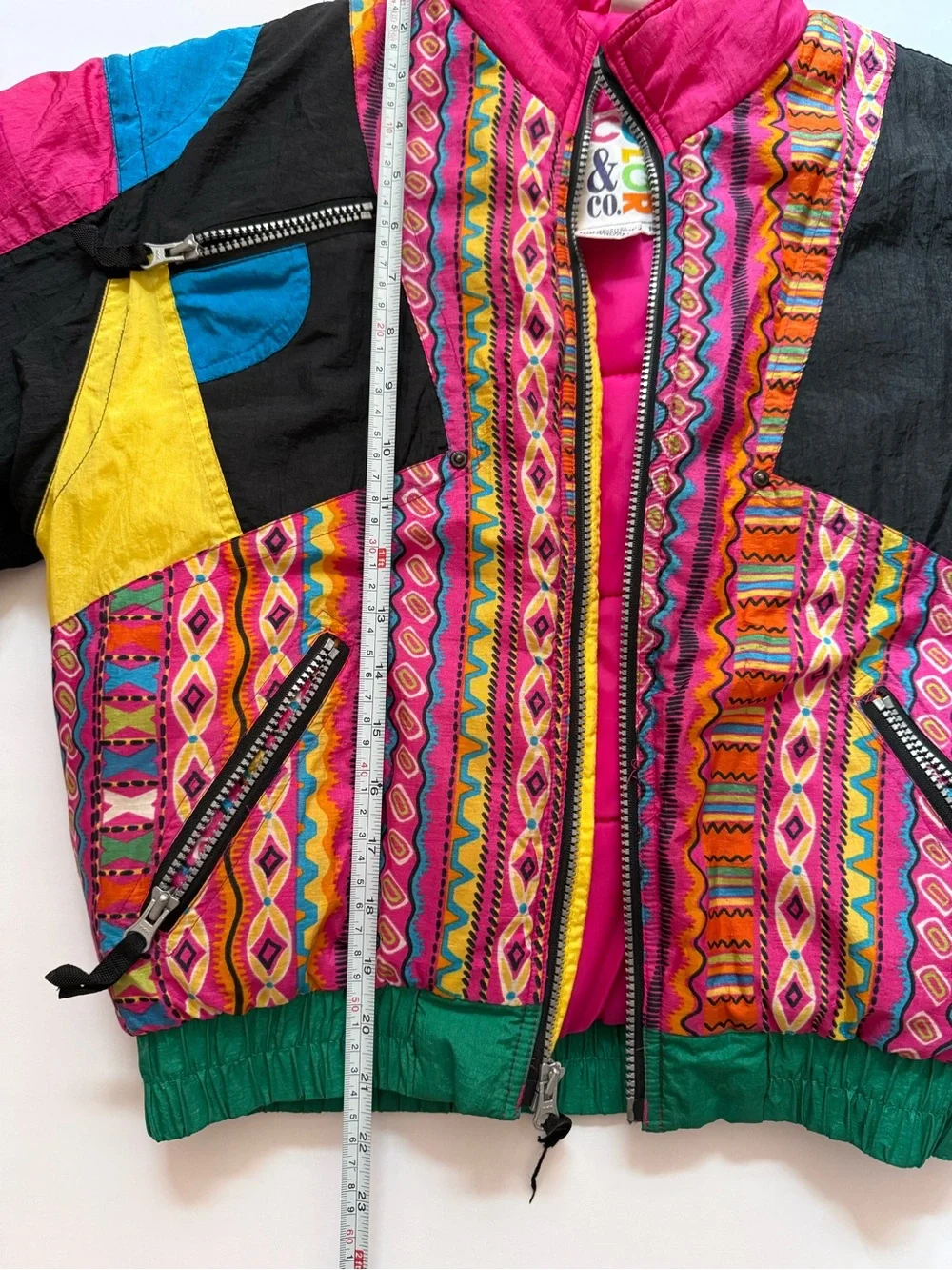Color & Co Kids Vintage Colorblock Puffer Jacket Size 10 Retro 90s Winter Coat